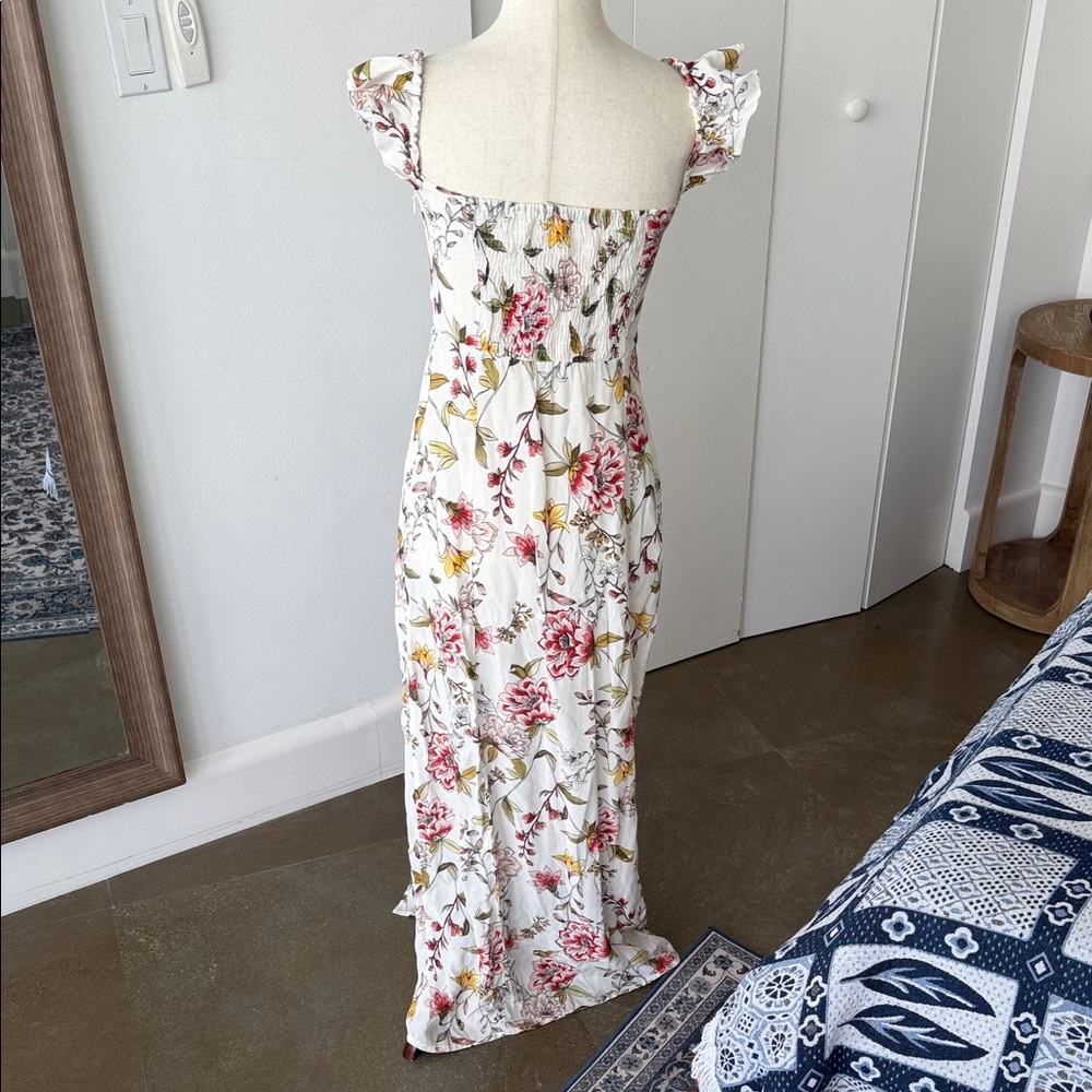 Floral Off-Shoulder Maxi Dress - White with Pink & Green Floral Print - Picture 6 of 6